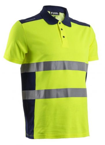 ÚJ! OKI FLUO SÁRGA/SÖTÉTKÉK RÖVID UJJÚ GALLÉROS PÓLÓ_2XL