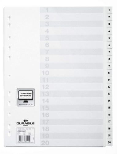 Elválasztólap A4 20 részes 1-20 nyomtatott regiszter fedlappal PP